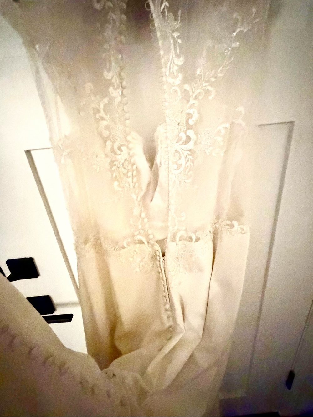 Classic White Lace Bodice Wedding Gown with Front Slit - Picture 11 of 13